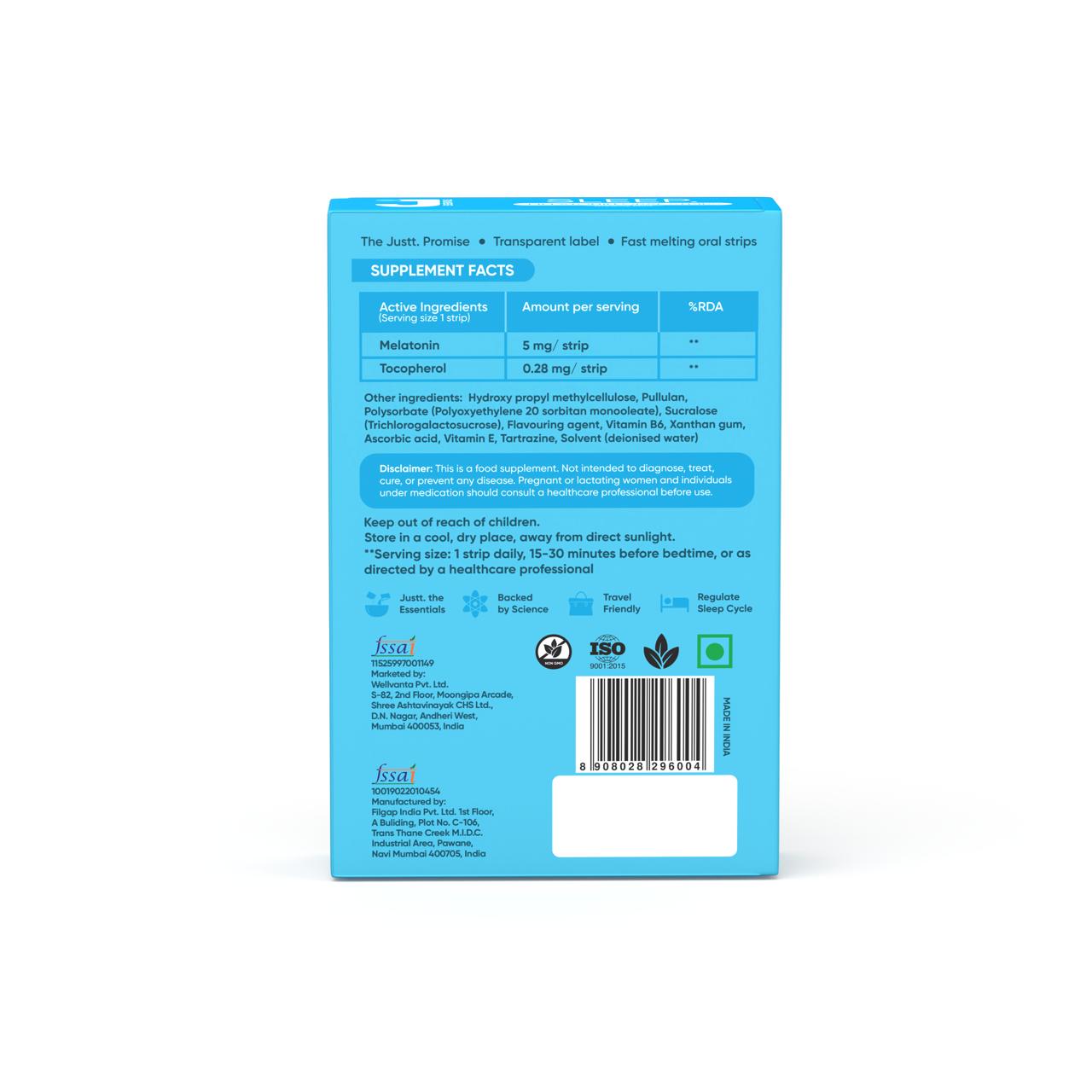 Justt Sleep, Melatonin, Helps improve sleep