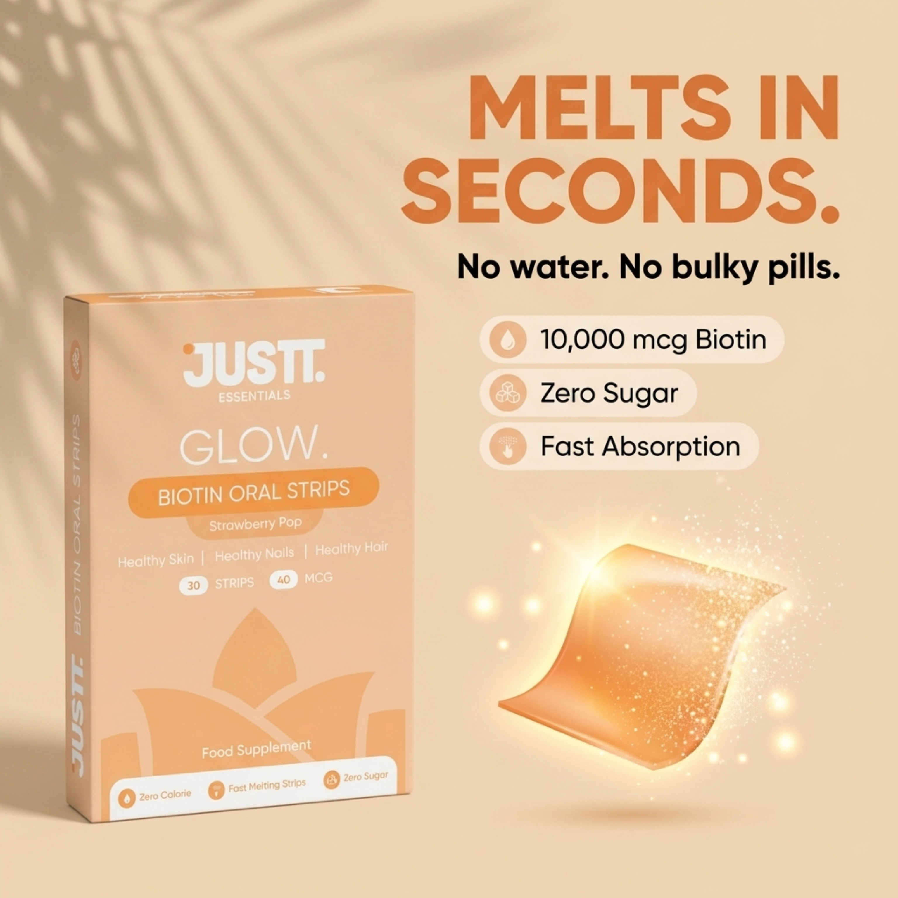 Justt Glow, Biotin (Sesbania Extract 10000mg), Helps improve hair health, glowing Skin and stronger nails