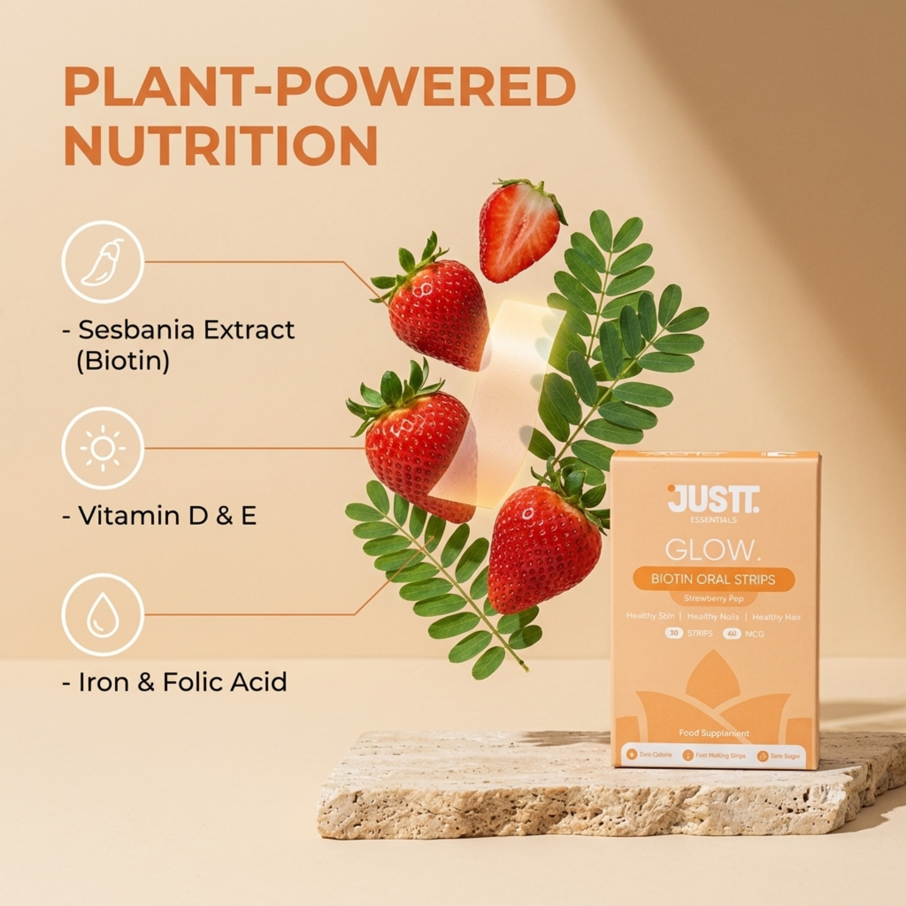 Justt Glow, Biotin (Sesbania Extract 10000mg), Helps improve hair health, glowing Skin and stronger nails